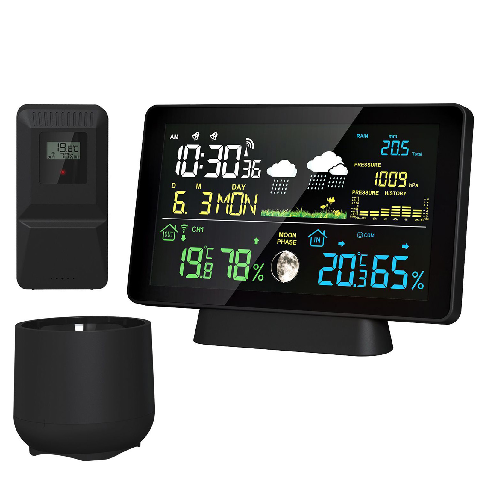 Garden Weather Station - Wewnętrzna/zewnętrzna bezprzewodowa stacja pogodowa Termometr Czas